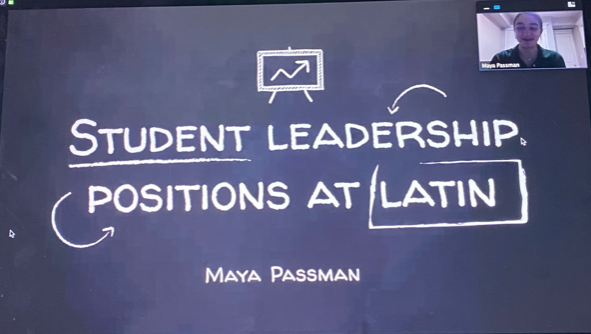 Senior Maya Passman presenting her Senior Project on "Student Leadership Positions at Latin".