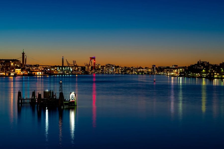Gothenburg, Sweden, at night. Gothenburg is one city in a country that has taken an alternative approach to quarantine.