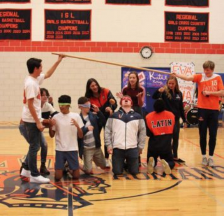 Students playing a game at last years pep rally organized by student government.