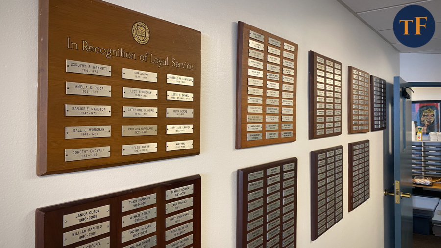 A series of plaques honoring Latins most loyal educators lines the second-floor hallway.