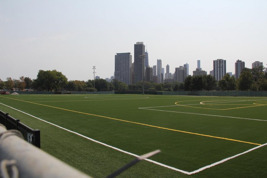 Photo of resurfaced turf taken on 9/12/21. After years of requests and months of delays, the Lincoln Park turf resurfacing is less than a month away from being completed.