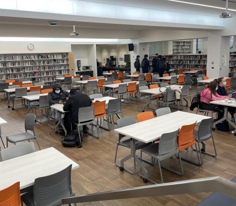 Tables in the Learning Commons are separated to seat only six people.