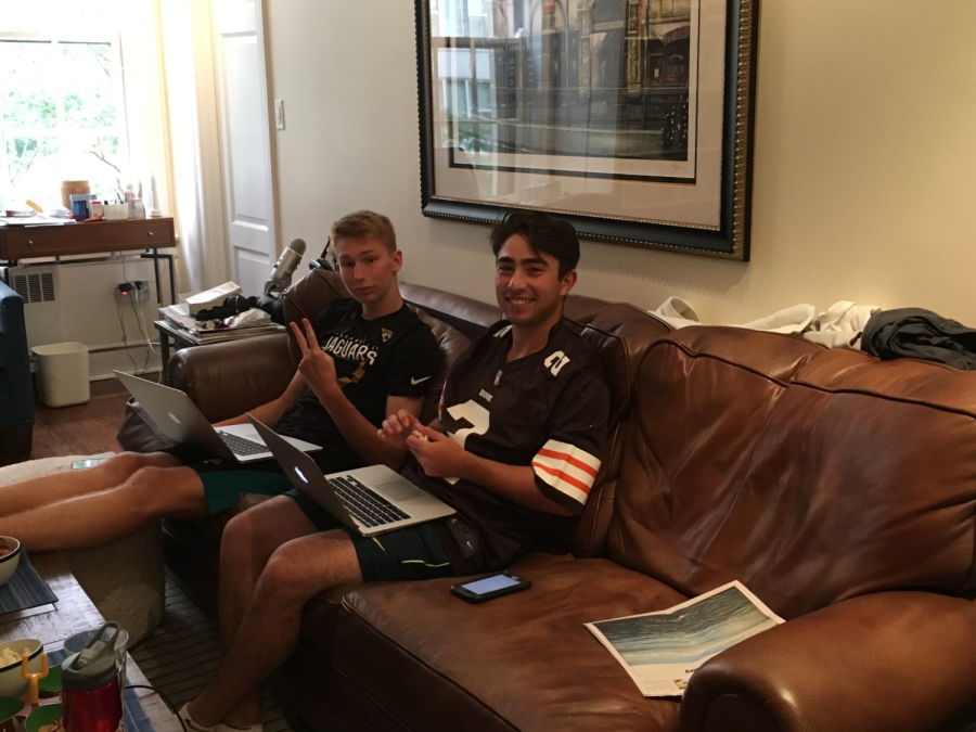 Peter+Gofen+18+and+Alec+Kotler+18+in+Peters+living+room+preparing+for+the+annual+fantasy+draft.