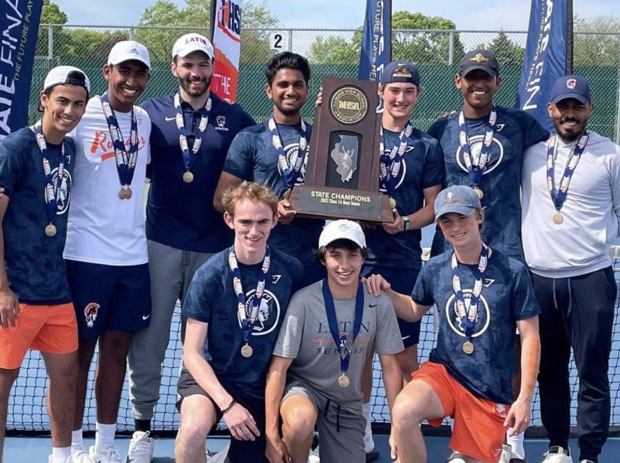 The boys tennis team after winning state.