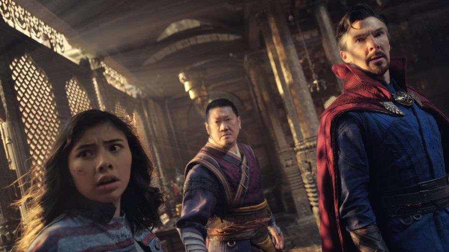 America Chavez, Wong, and Doctor Strange defending the Kamar-Taj