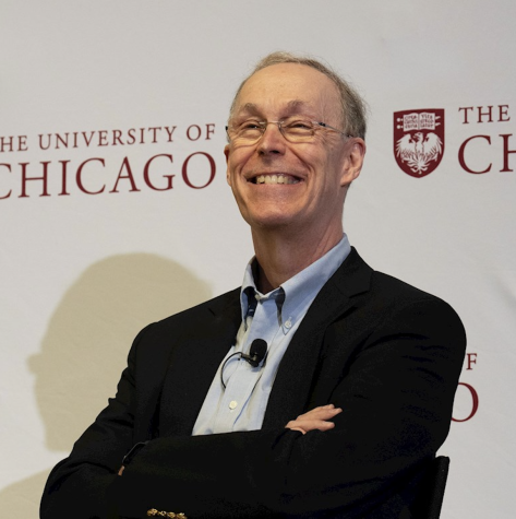 Dr. Diamond speaking at a press conference at the University of Chicago on October 10