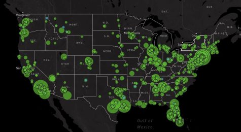Green marks on the map represent antisemitic incidents that have taken place thus far in 2022 in the United States.