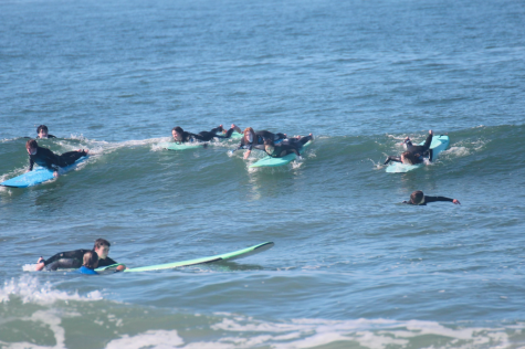 Students learn to surf during their 2022 oceanography project at Newport Beach.