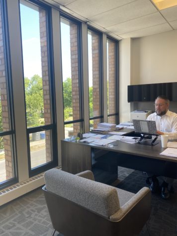 Head of School Thomas Hagerman working in his current office on the second floor.