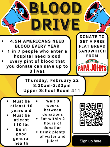 Poster made by junior Lizzy Miller promoting the February 22 Blood Drive.