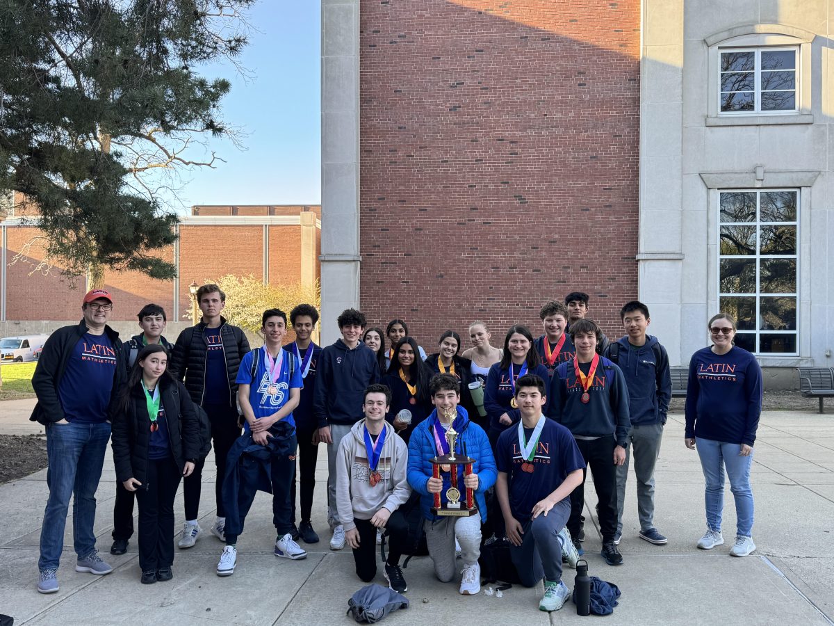 Latins math team after state competition with awards