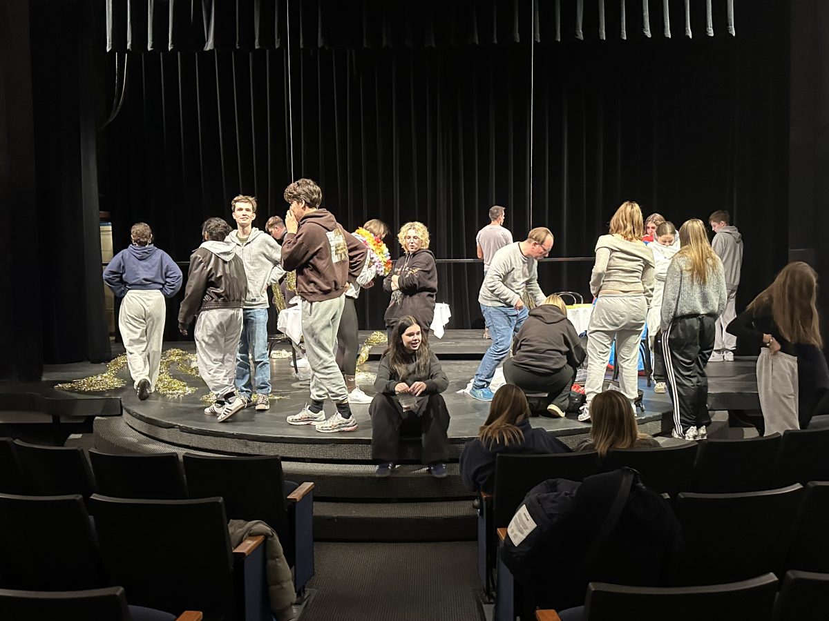 Students from Goldberg Gymnasium in Sindelfingen, Germany (near Stuttgart) set up for their performance of "Murder on the Nile" in the Wrigley Theatre.