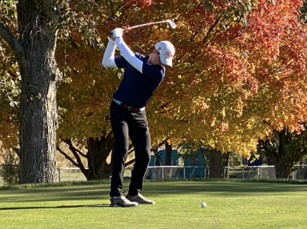 Jack Zeiger mid-swing at Harbourside Golf Course.