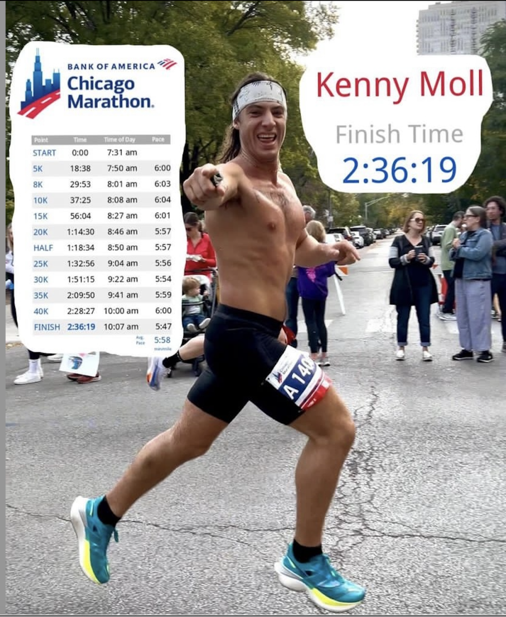 Kenny Moll cruising through the marathon, proud of his split times.