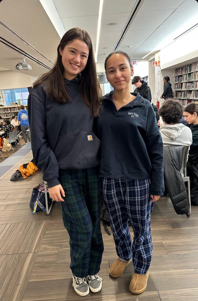 Seniors Kira Mahoney and Lia Ruiz pose in their pajamas