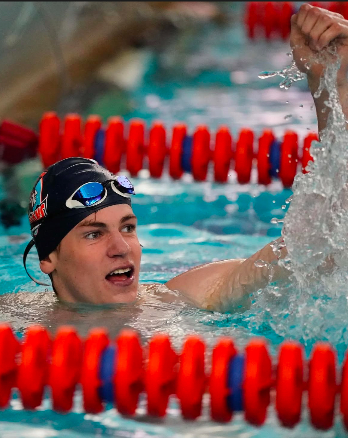 Nate Weldon celebrates after a race.