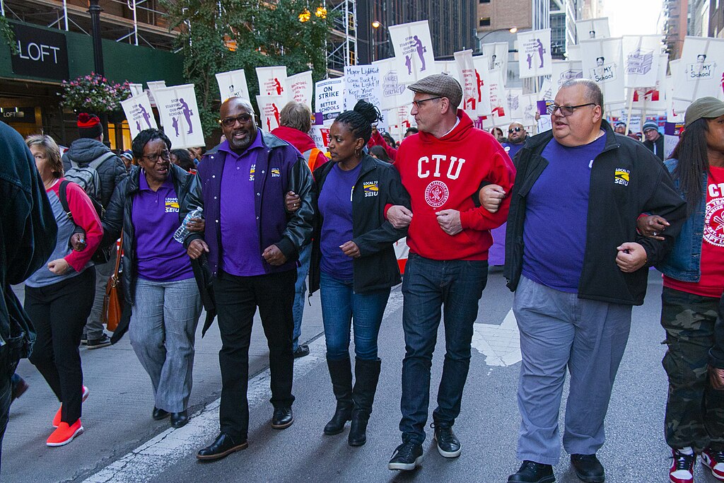 Jesse Sharkey, former President of the Chicago Teachers Union, during a union rally.