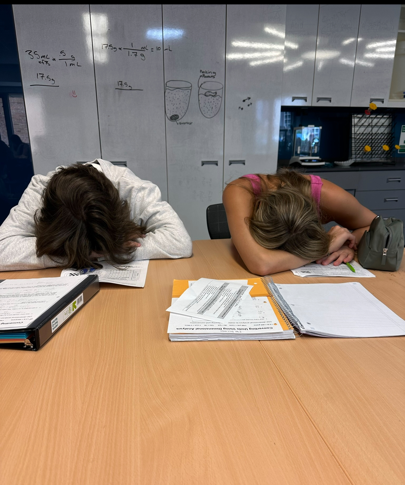 Students sleeping in chemistry class.