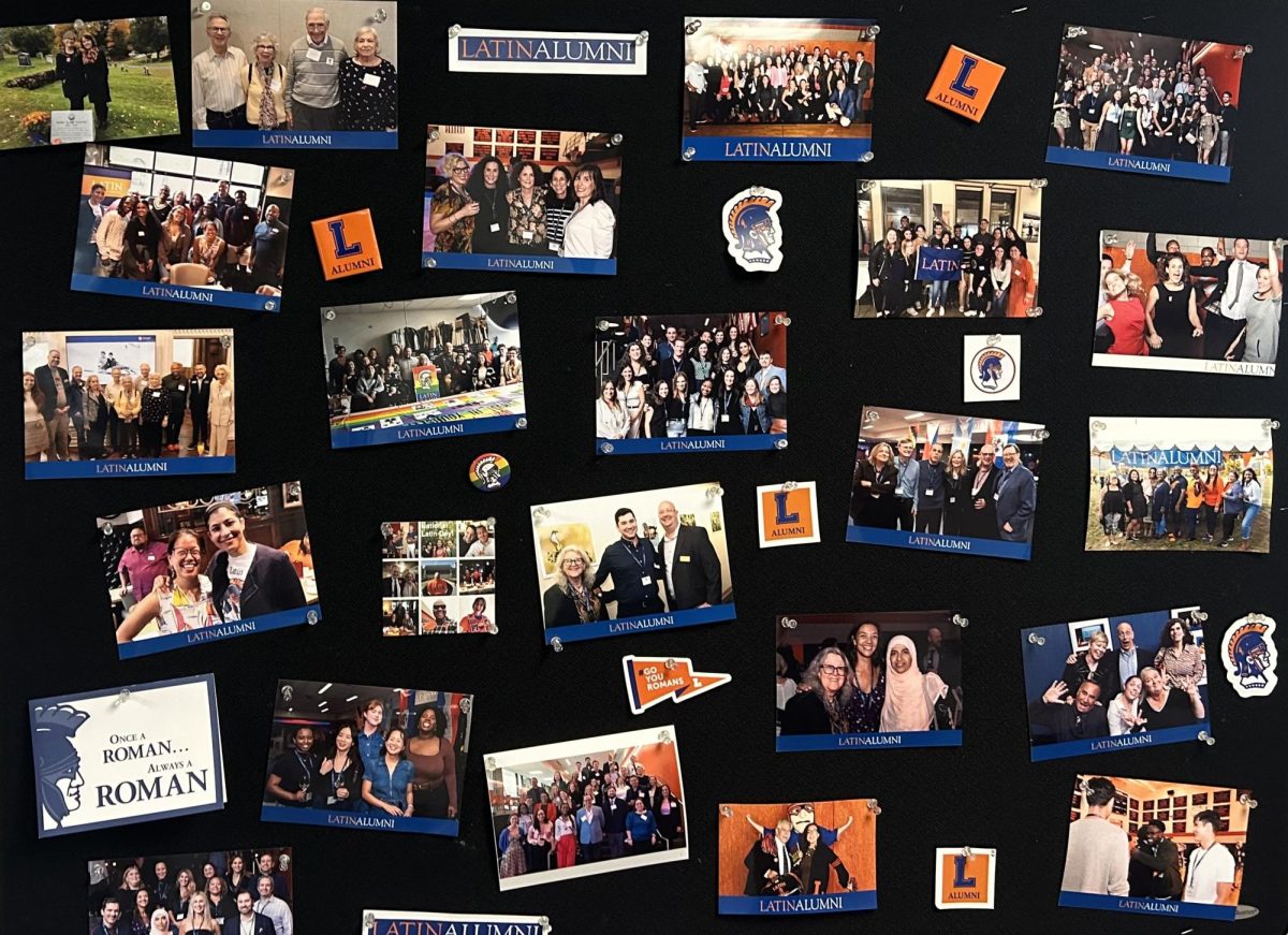 The board outside the Alumni Office showcases Latin pride.