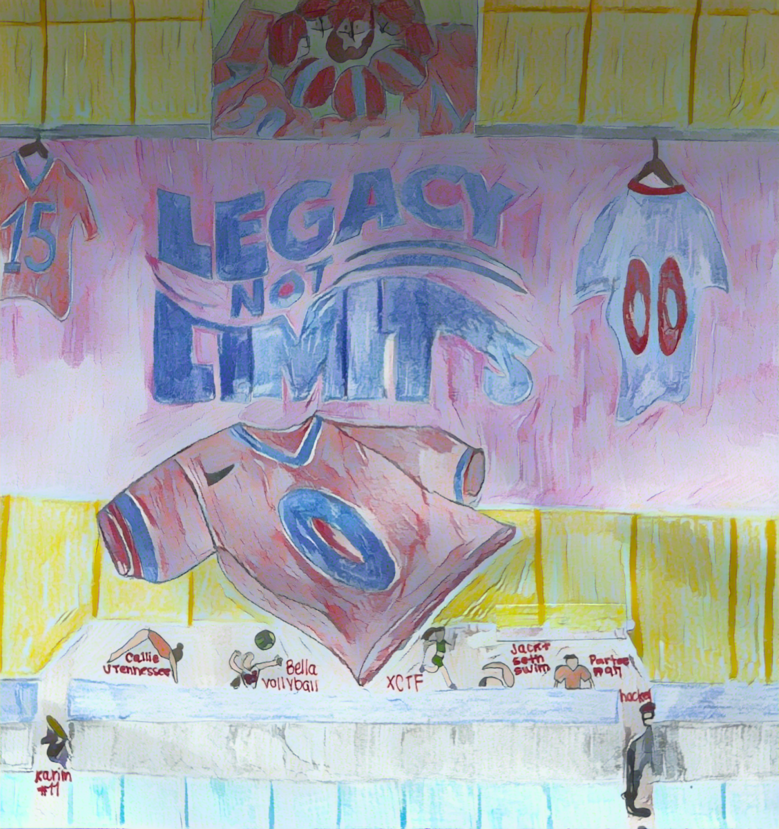 Drawing by Latin senior Ellie Anderson titled "Legacy Not Limits." All athletes drawn are real people who shared their stories of being cut or drastically affected.