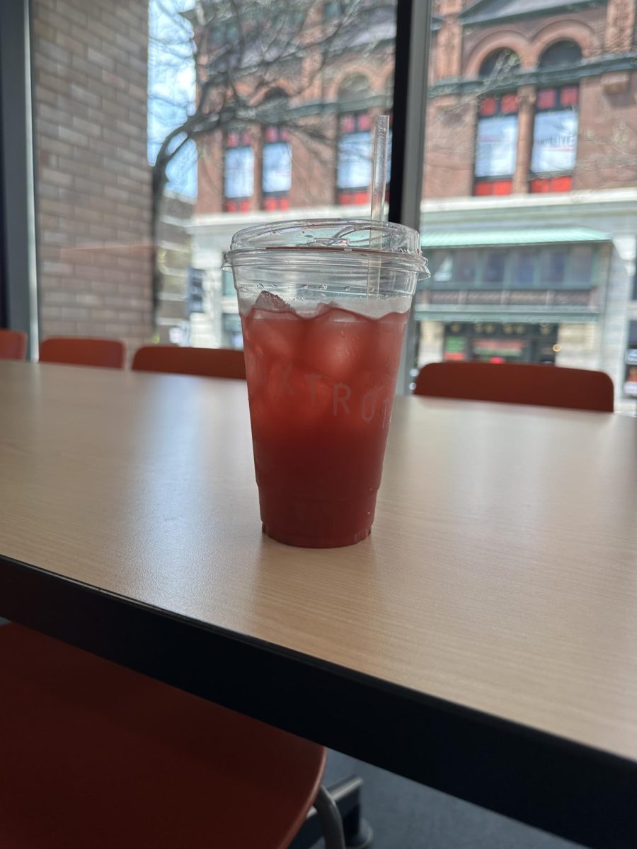 A drink hailing from Foxtrot, a famously highly priced retailer, sits in the Pit. If the economy declines, Romans may see fewer of these red refreshers in the hallways.