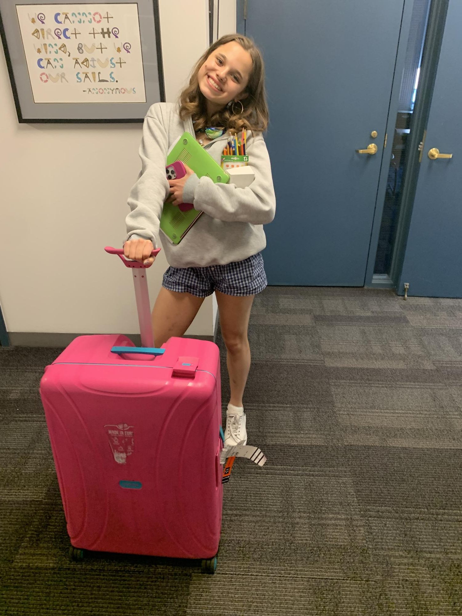 Senior Ellie Anderson brought a suitcase to Anything But A Backpack Day.