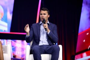 Charlie Kirk speaking with attendees at The People's Convention at Huntington Place in Detroit, Michigan.

