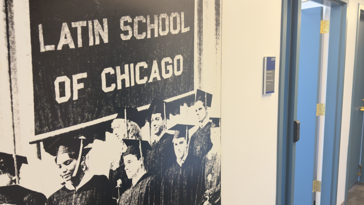 Artwork and sign outside the Head of School's office
