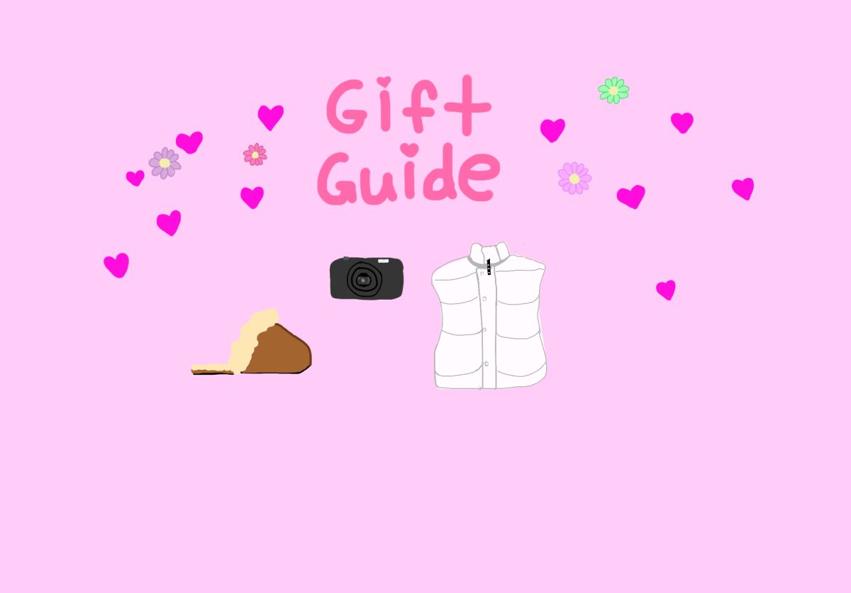 Pink graphic with "Gift Guide" and illustrations of several items from story
