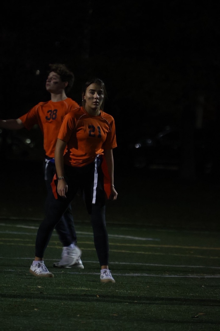 MVP and senior Delfi Sola puts on her game face for the Latin vs. Parker flag football game.
