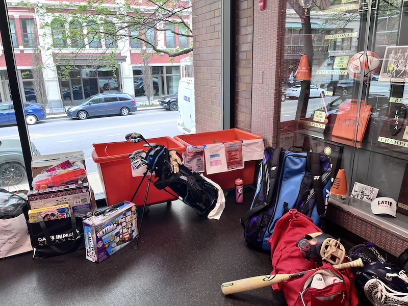 The donation drive spearheaded by Latin freshman Zachary Barner has attracted a wide range of sports equipment.