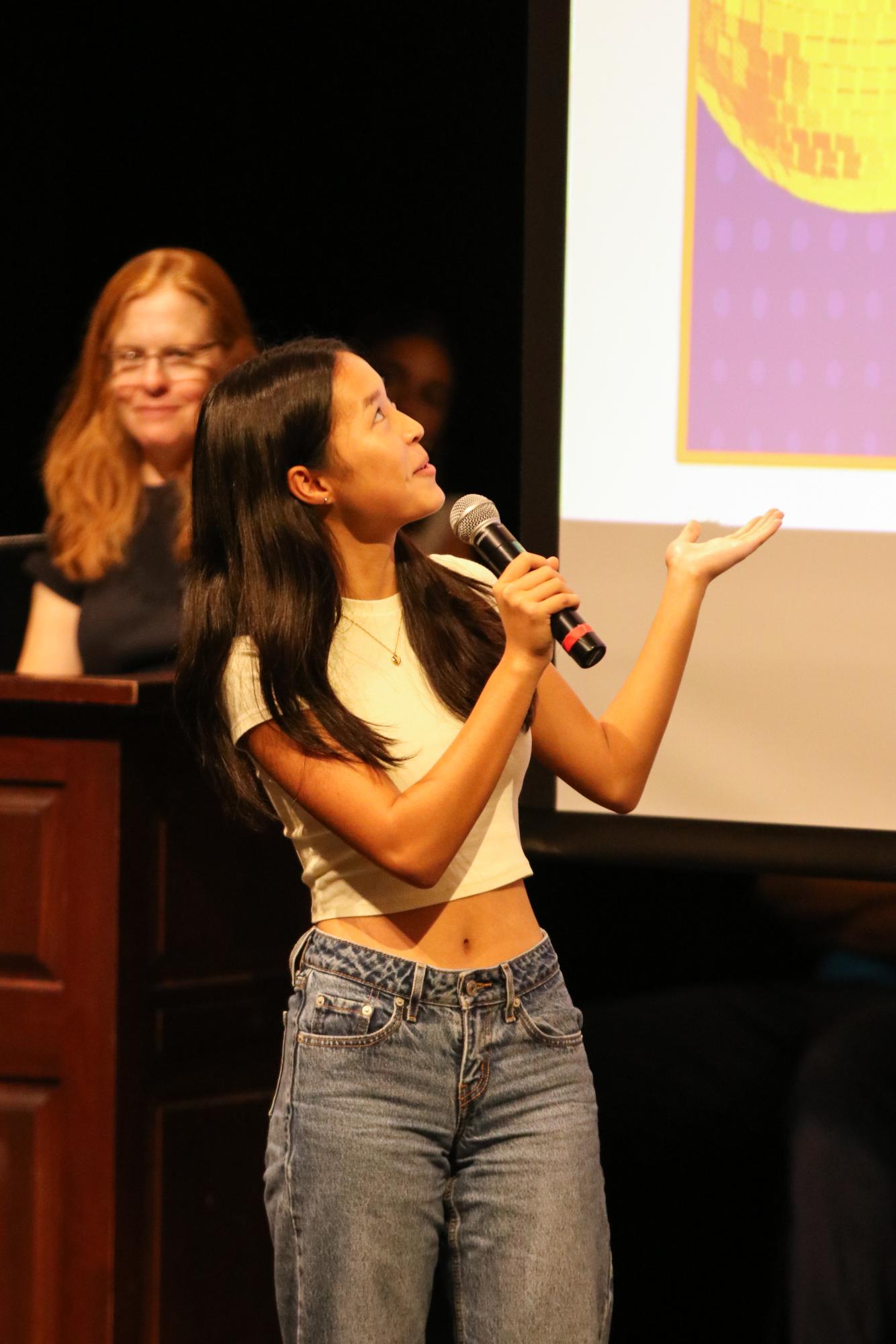 Vivian presenting at assembly.