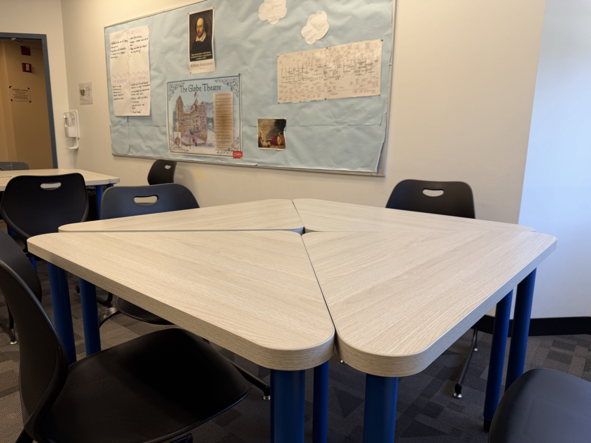 A pod of Dorito Desks in an Upper School classroom.
