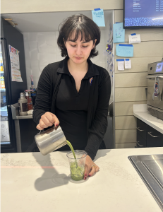 Jade Diaz-Martini making a spectacular matcha for a student
